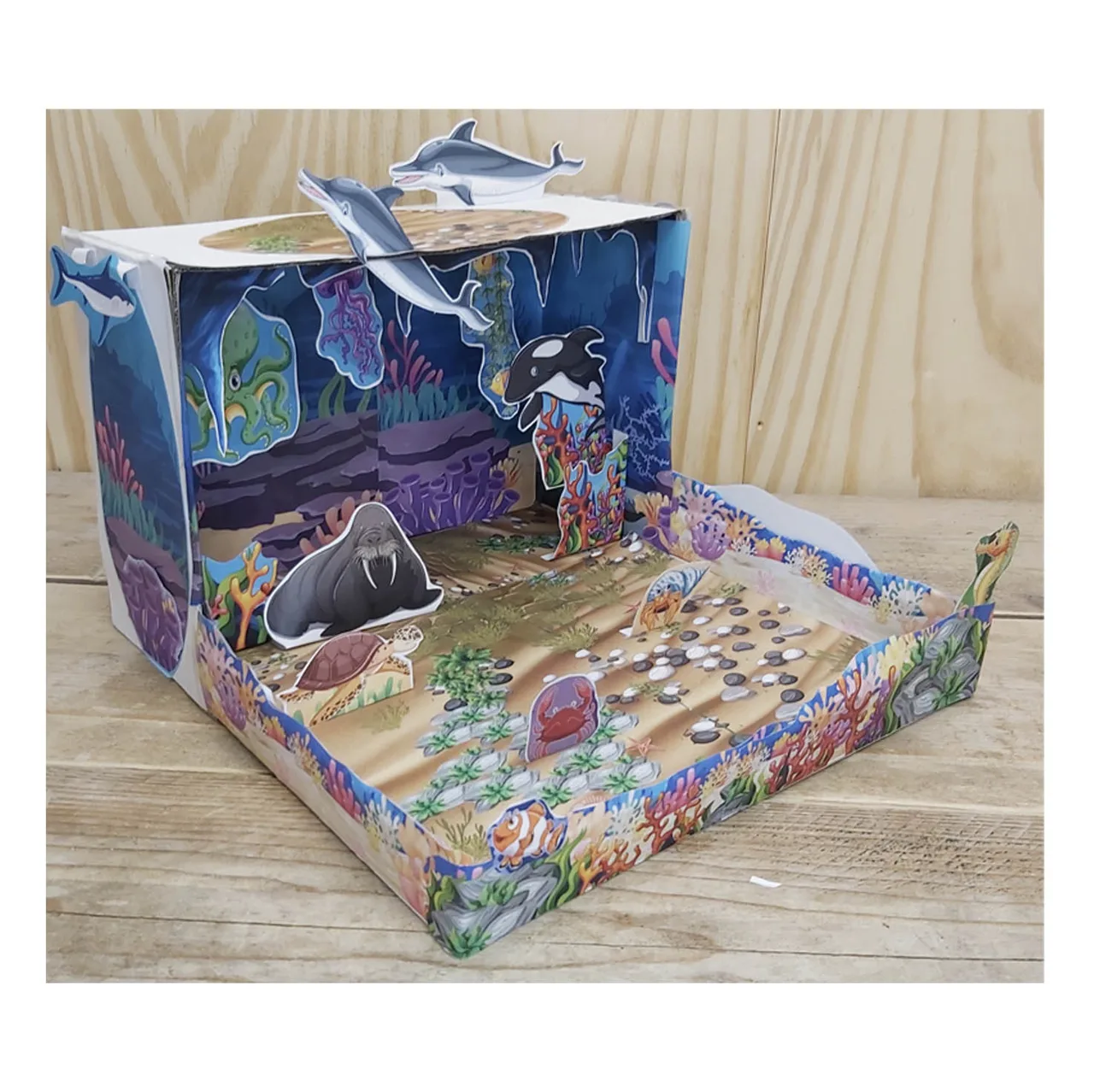 Right side view of a printable Ocean Habitat shoebox diorama for kids