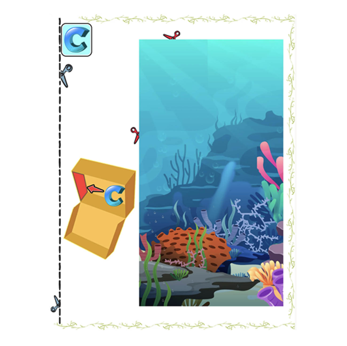 Example printable Ocean Habitat PDF page for a children's shoebox project