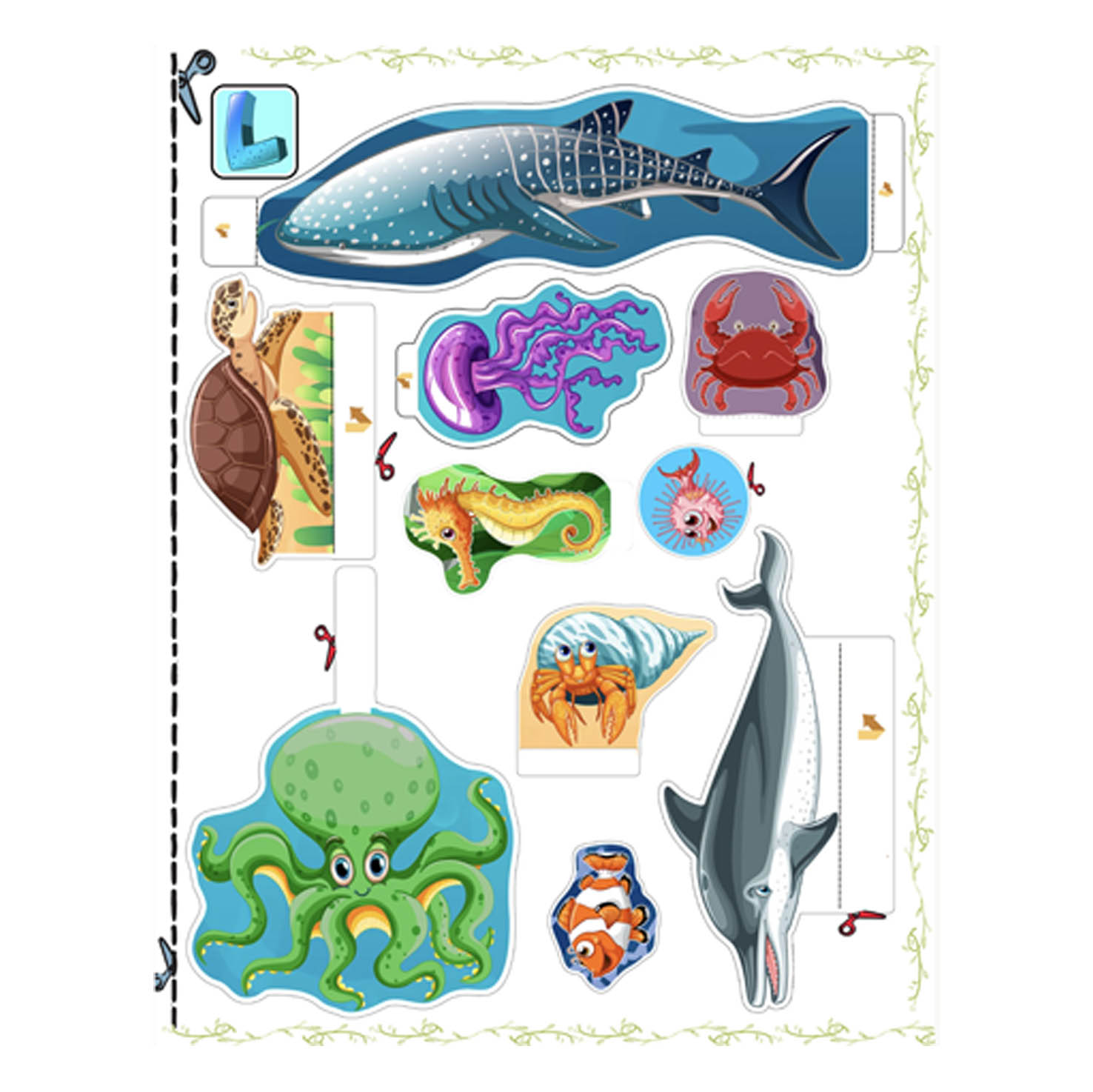 Printable ocean fish page from a children's shoebox diorama kit