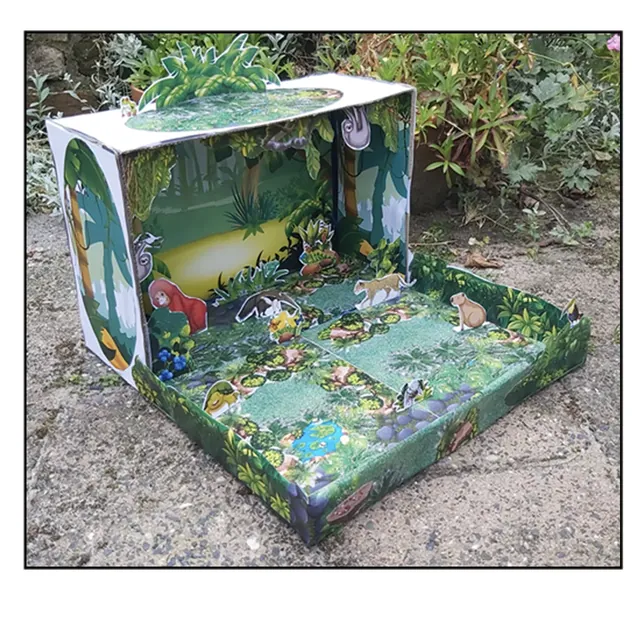 Projek diorama hutan hujan 3D yang siap dengan hiasan luar kotak dan haiwan kertas